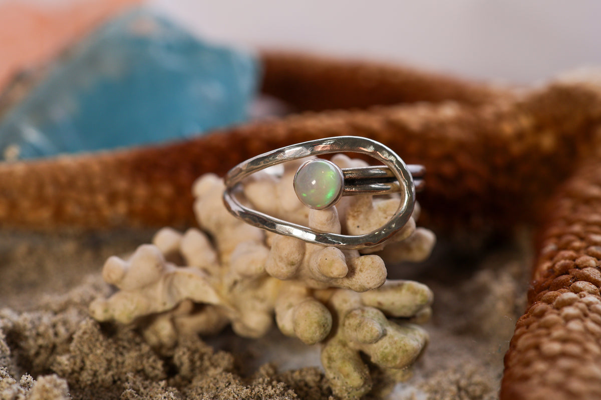 Sterling Ring - Seaside Stories - Ethiopian opal - Adjustable