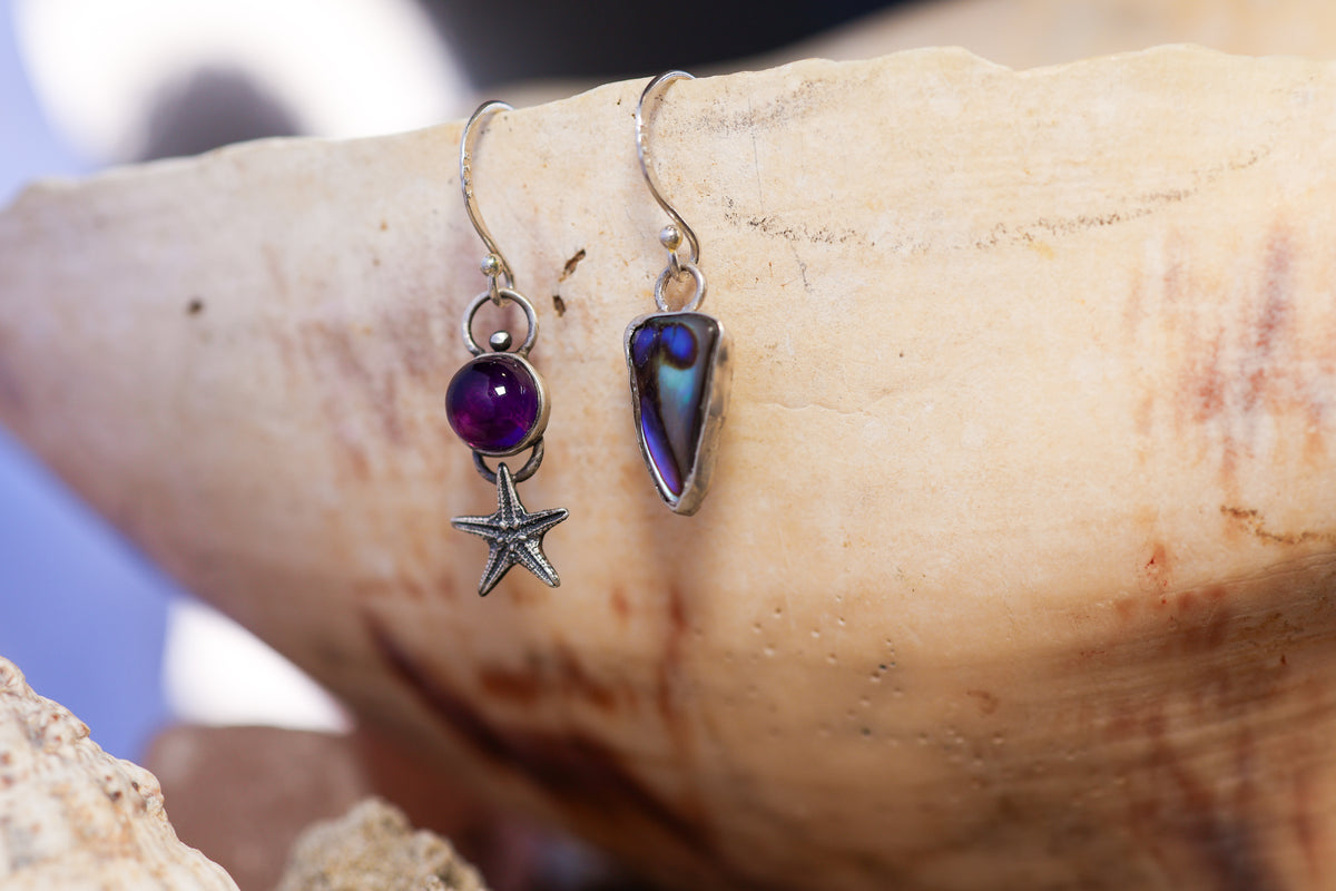 Earring - Sterling Silver 925 - Odd - Starfish & Pāua Shell