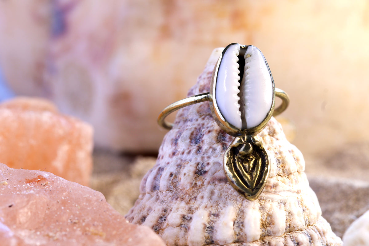 Brass Ring – Earthly Treasures - Bohemian Cowrie Shell - P / 8