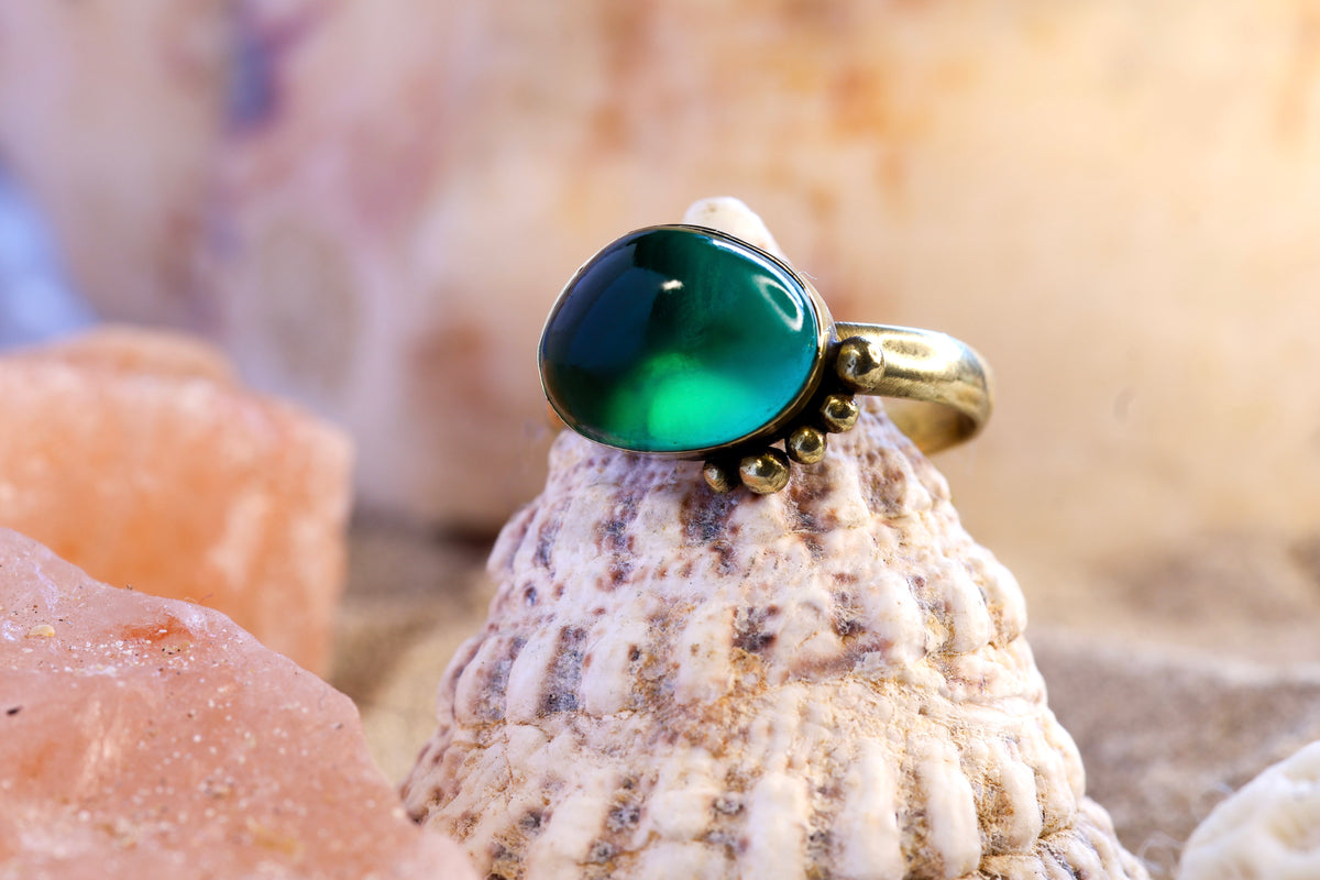 Brass Ring – Earthly Treasures - Sea Glass - Teal - P / 8