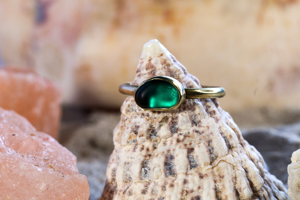 Brass Ring – Earthly Treasures - Sea Glass - Green - Q / 8.75