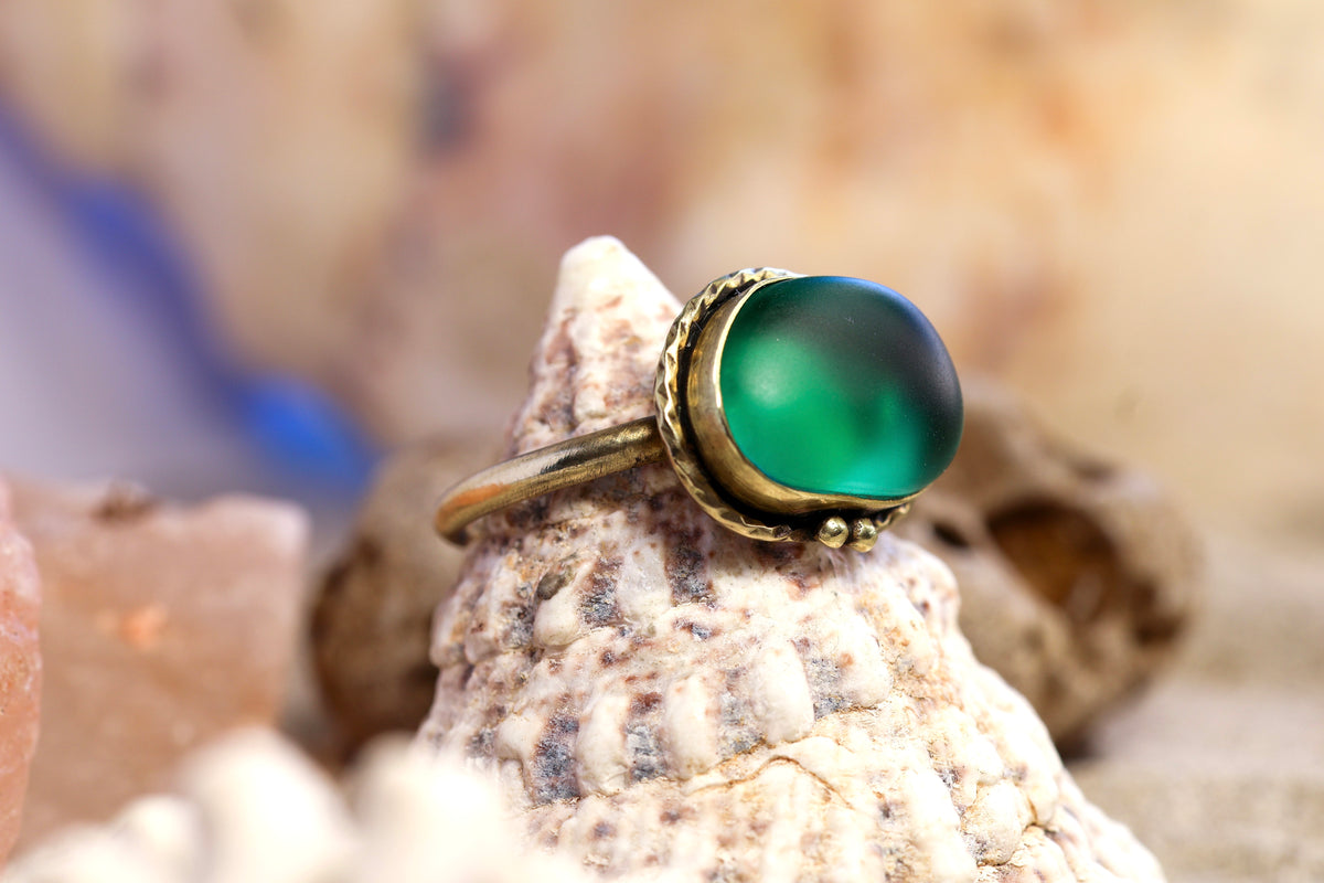 Brass Ring – Bohemian Soul - Sea Glass - Teal - P / 8
