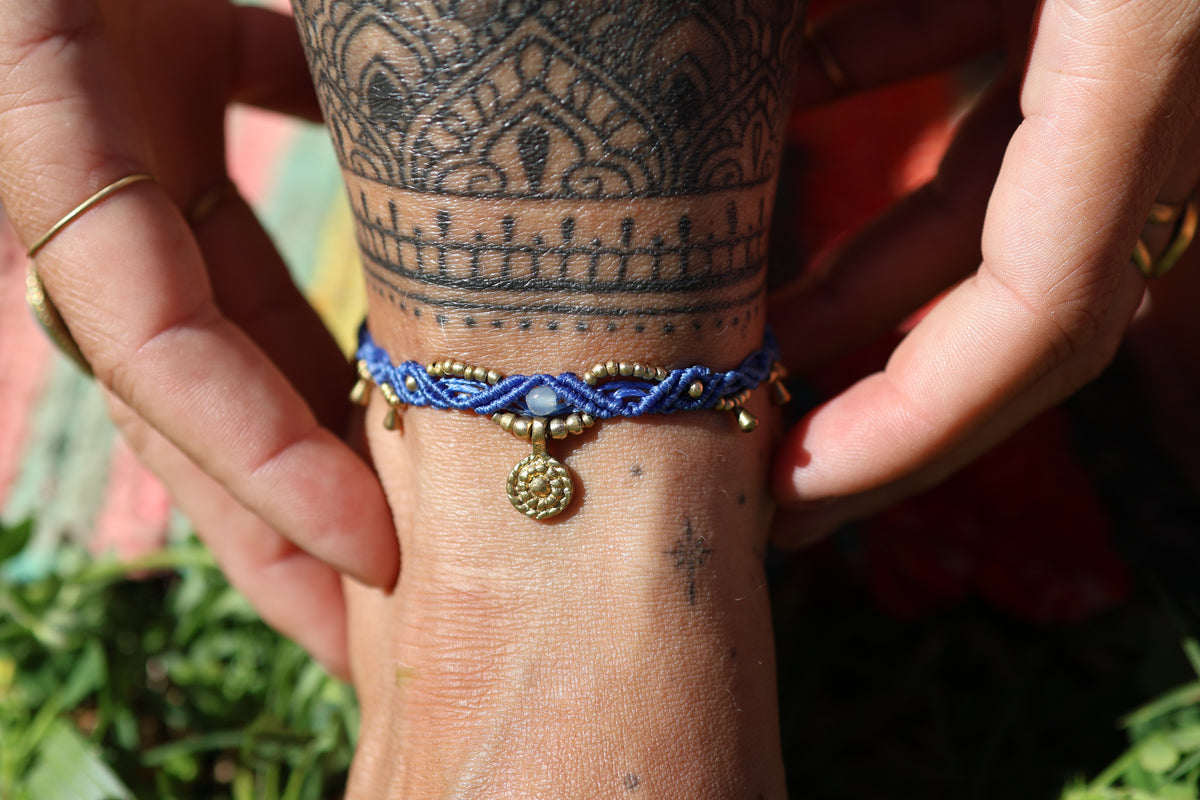 Brass Anklet - Bohemian - Dark Blue / B42 / Blue Moonstone