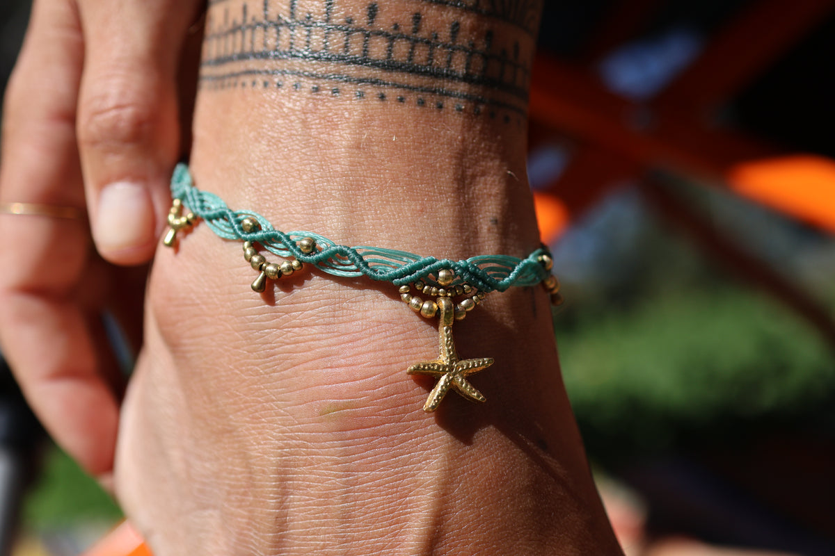 Brass Anklet - Bohemian - Teal / B34