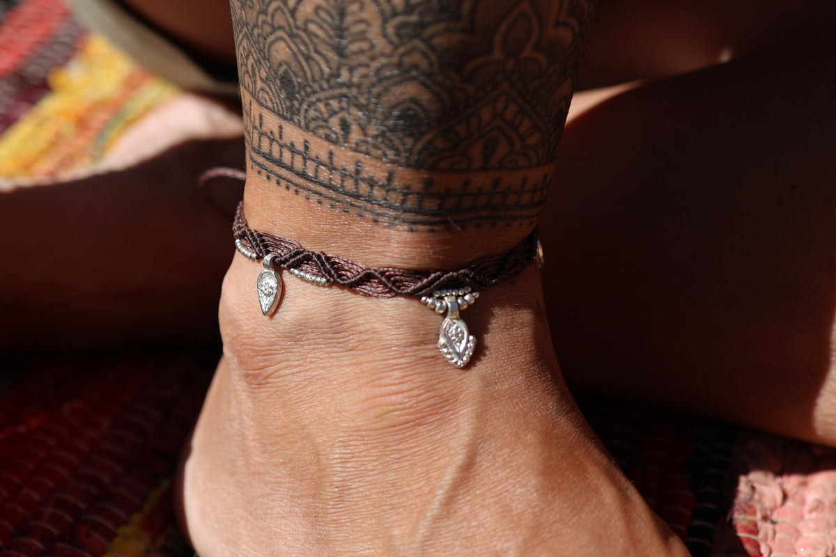 Silver Anklet - Bohemian - Brown / S11