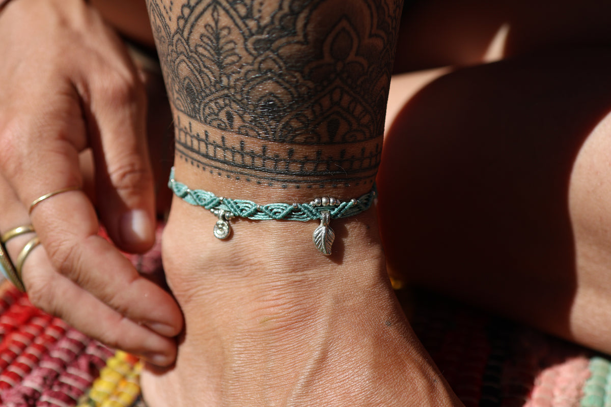 Silver Anklet - Bohemian - Teal / S23