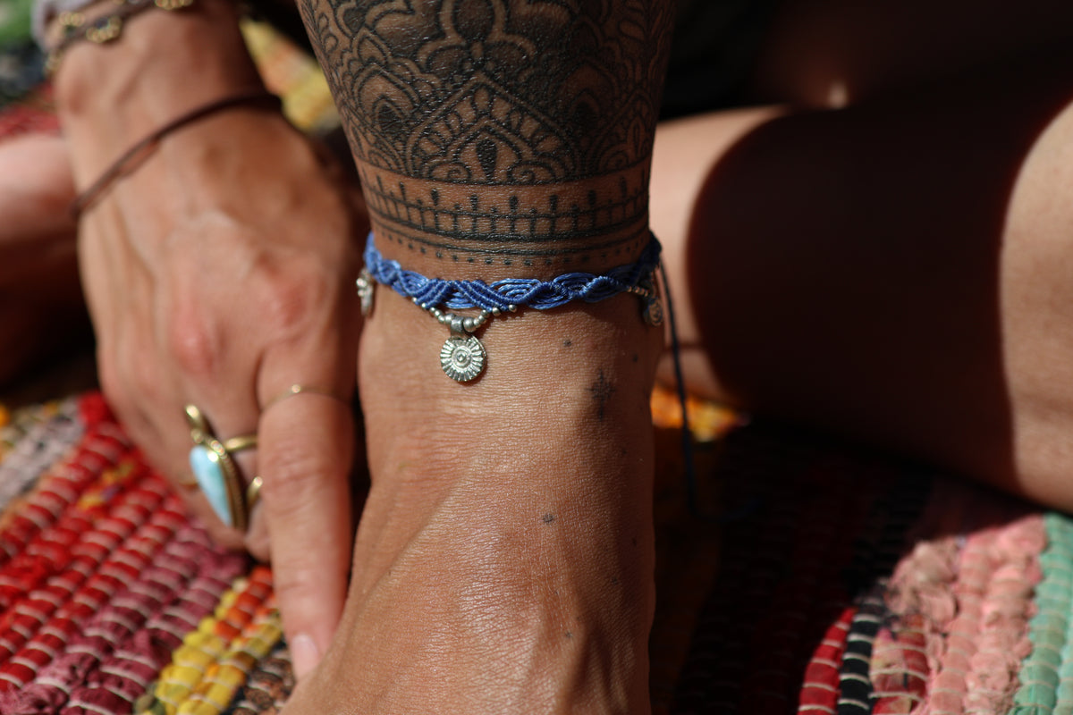 Silver Anklet - Bohemian - Blue / S
