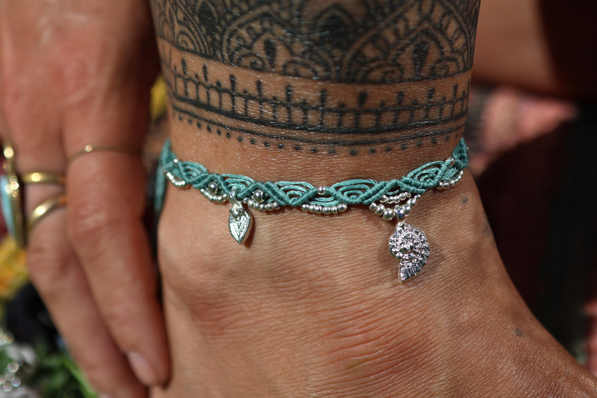 Silver Anklet - Bohemian - Teal / S7