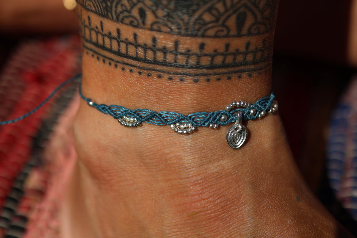 Silver Anklet - Bohemian - White / S22