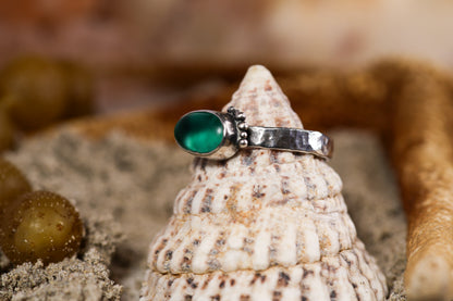 Sterling Silver 925 Ring Chunky - Ocean Dreamer - Sea Glass - Teal - Q+ / 8.75