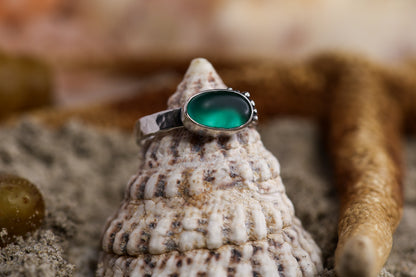 Sterling Silver 925 Ring Chunky - Ocean Dreamer - Sea Glass - Teal - Q+ / 8.75