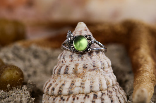 Sterling Silver 925 Ring - Mermaid Collection - Sea Glass - Green - O / 7.5