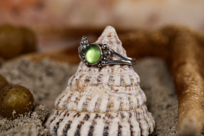 Sterling Silver 925 Ring - Mermaid Collection - Sea Glass - Green - O / 7.5