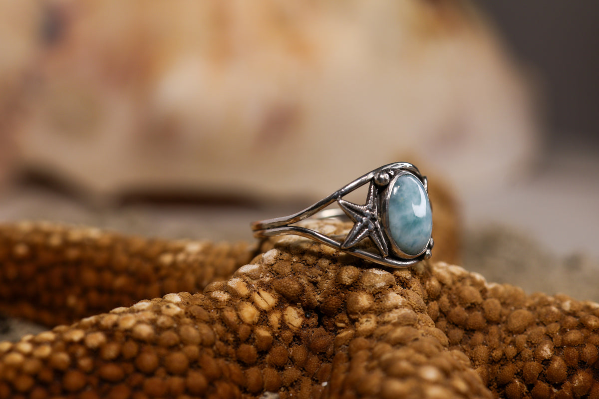 Sterling Silver 925 Ring - Mermaid Collection - Larimar - R / 9