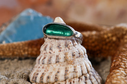 Sterling Silver 925 Chunky Ring - Ocean Dreamer - Sea Glass - Teal - Q+ / 8.75
