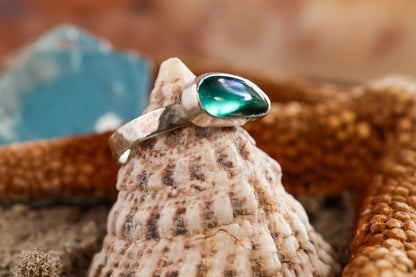 Sterling Silver 925 Chunky Ring - Ocean Dreamer - Sea Glass - Teal - Q+ / 8.75
