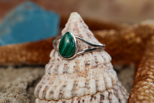 Sterling Silver 925 Ring - Timeless Treasures - Malachite - Q+ / 8.75