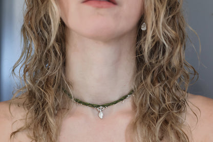 Macramé Choker - Silver - Green / S11 / Moonstone