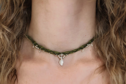 Macramé Choker - Silver - Green / S11 / Moonstone
