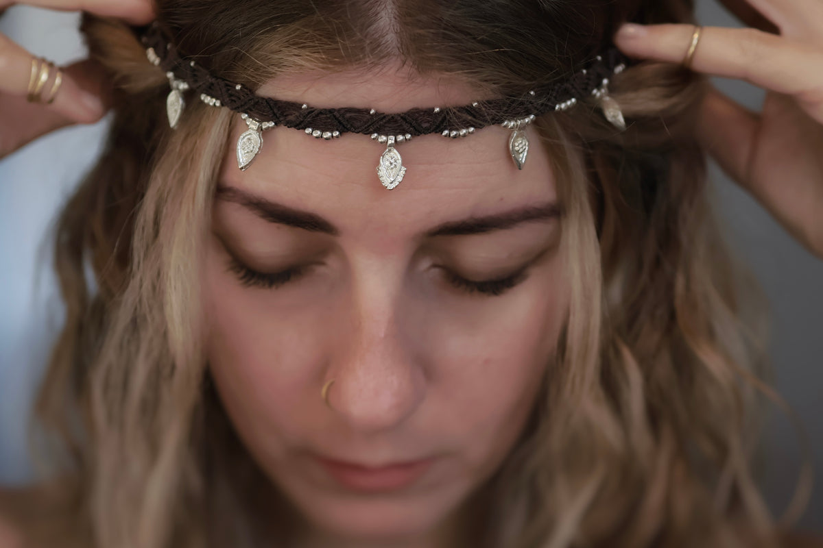 Macramé Choker - Silver - Brown / S11