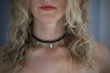 Macramé Choker - Silver - Brown / S11