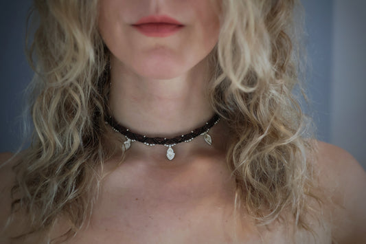Macramé Choker - Silver - Brown / S11