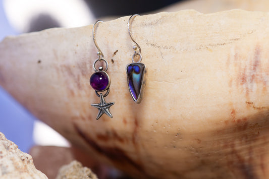 Earring - Sterling Silver 925 - Odd - Starfish & Pāua Shell