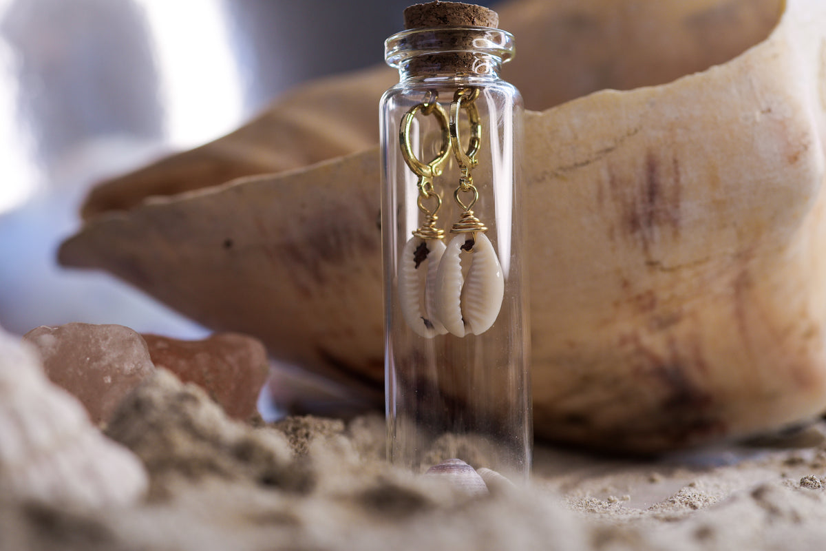Message in the Bottle - Earrings - Cowrie Shell