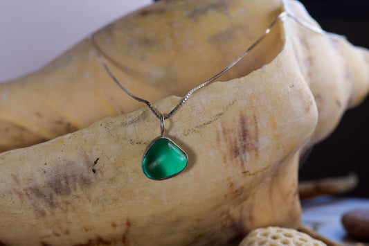 Sterling Silver 925 Necklace - Sea Glass - Teal