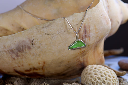Sterling Silver 925 - Necklace -  Sea Glass - Green