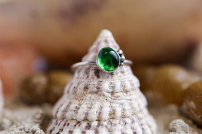 Sterling Silver 925 Ring - Simple Magic - Sea Glass - Green - P+ / 8.25