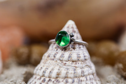 Sterling Silver 925 Ring - Simple Magic - Sea Glass - Green - P+ / 8.25