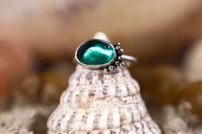 Sterling Silver 925 Ring - Simple Magic - Sea Glass - Teal -  O+/ 7.75