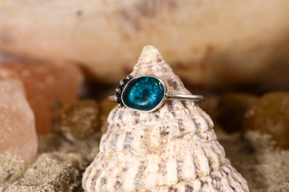 Sterling Silver 925 Ring - Simple Magic - Sea Glass - Deep Blue - S / 9.5