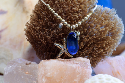 Adjustable Necklace - Sea Glass & Starfish - Lilac