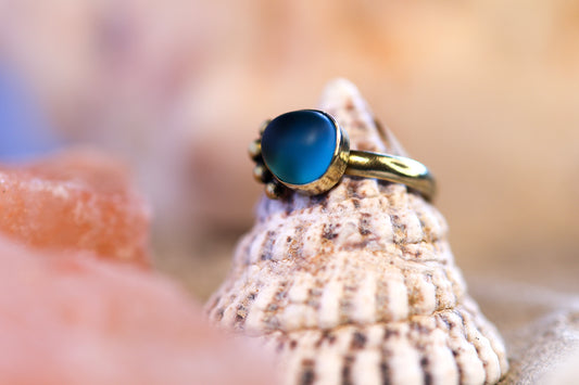 Brass Ring – Earthly Treasures - Sea Glass - Blue - R / 9