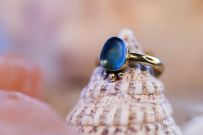 Brass Ring – Bohemian Soul - Sea Glass –  Blue - S / 9.5
