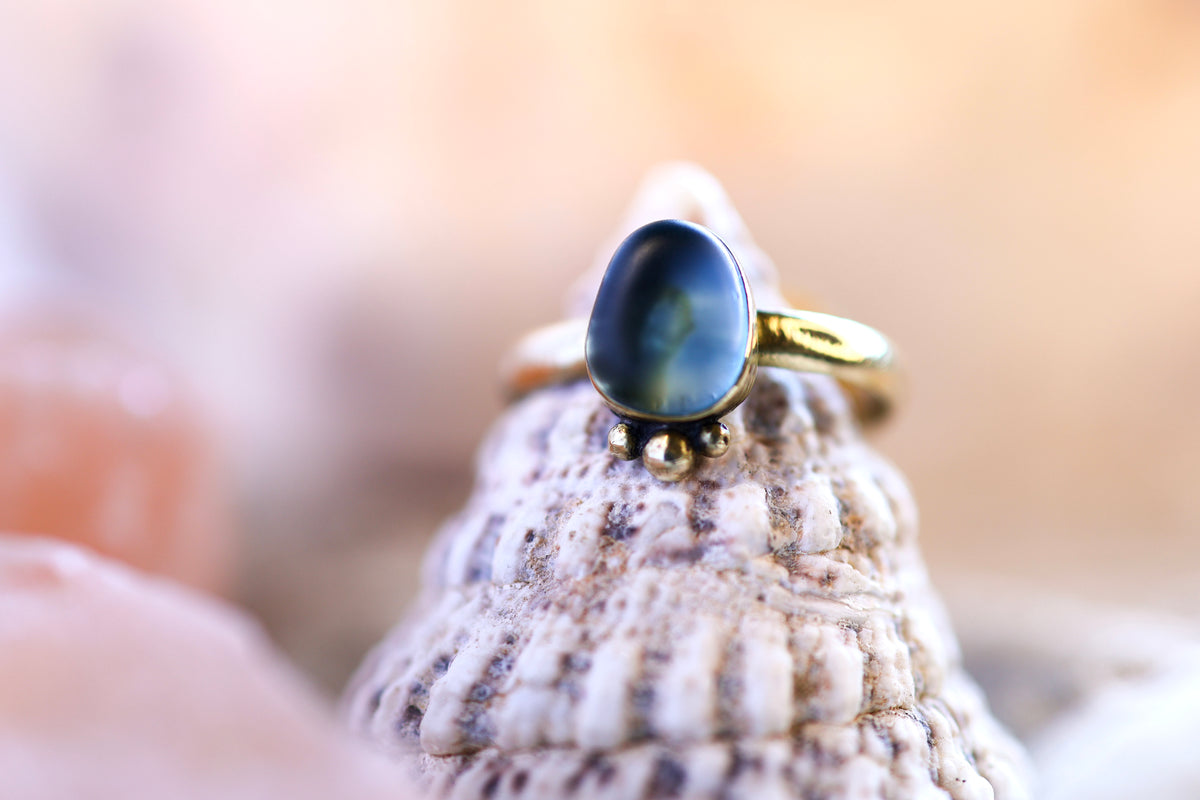 Brass Ring – Bohemian Soul - Sea Glass –  Blue - S / 9.5