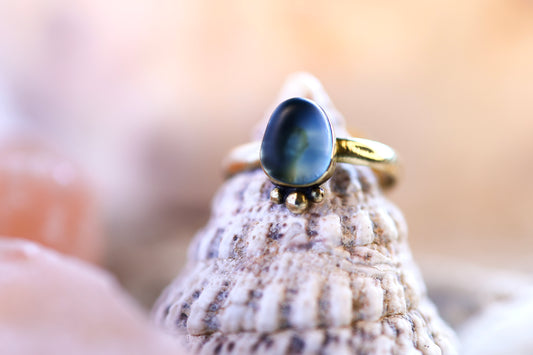 Brass Ring – Bohemian Soul - Sea Glass –  Blue - S / 9.5