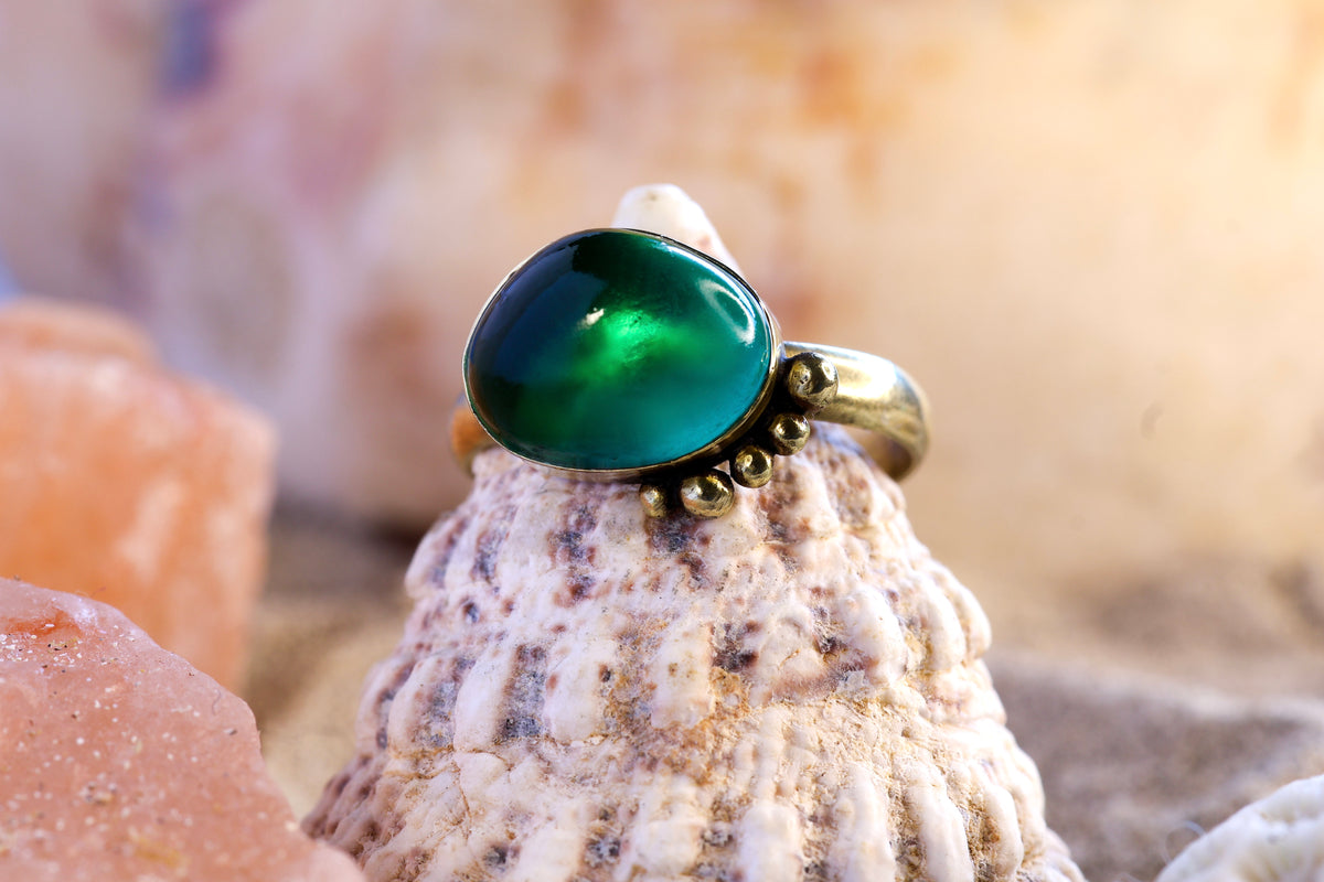 Brass Ring – Earthly Treasures - Sea Glass - Teal - P / 8