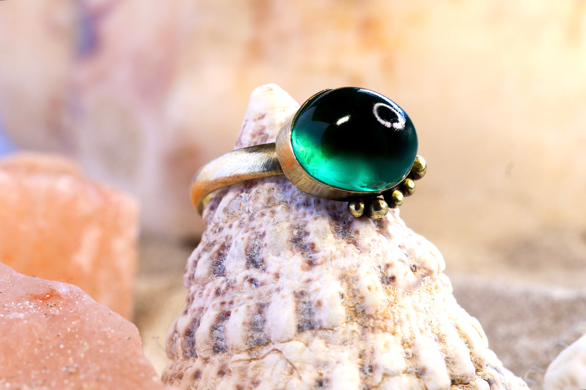 Brass Ring – Earthly Treasures - Sea Glass - Teal - P / 8