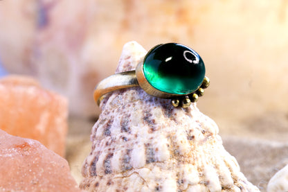 Brass Ring – Earthly Treasures - Sea Glass - Teal - P / 8