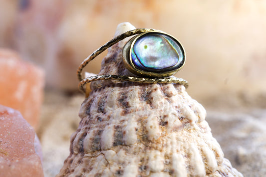 Brass Ring – Earthly Treasures - Pāua shell - Q / 8.5