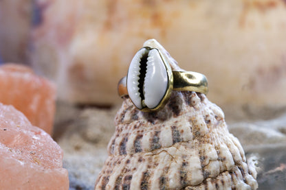 Brass Ring – Earthly Treasures - Small Cowrie Shell - P / 8