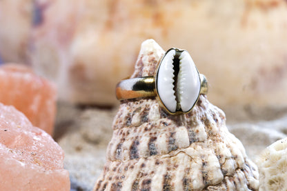 Brass Ring – Earthly Treasures - Small Cowrie Shell - P / 8