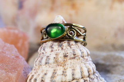 Brass Ring – Bohemian Soul - Wild Wire - Sea Glass - Green - R + / 9.25