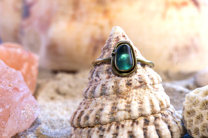 Brass Ring – Earthly Treasures - Sea Glass - Teal - O+ / 7.75
