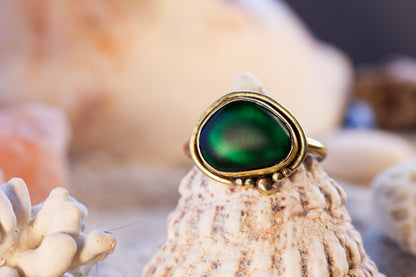Brass Ring – Bohemian Soul - Sea Glass – Green - Q / 8.5
