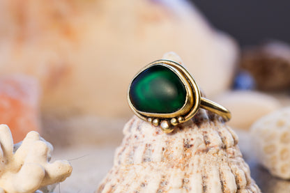 Brass Ring – Bohemian Soul - Sea Glass – Green - Q / 8.5