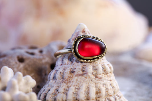 Brass Ring – Bohemian Soul - Sea Glass – Red - O+ / 7.75